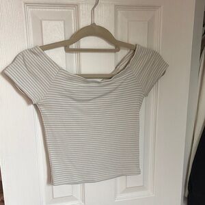 Altar'd State Light Blue and White Striped Off-Shoulder Crop Top